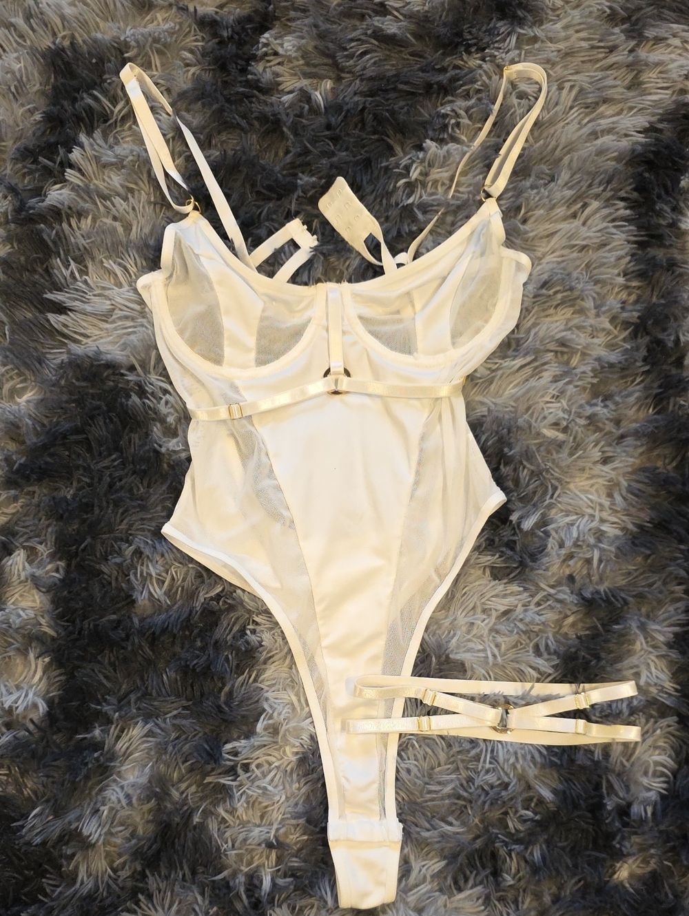 Sheer Panel Satin-Trim Ivory Bodysuit
